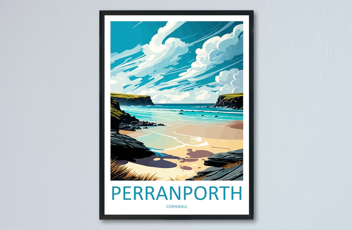 Perranporth Travel Poster, England Wall Art