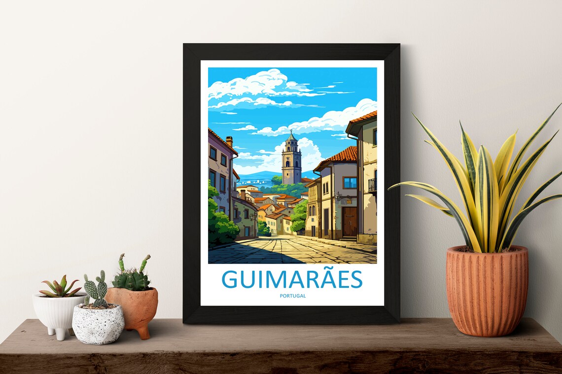 Guimarães Portugal Historic Street Church Tower Vintage Travel Poster - Image 3