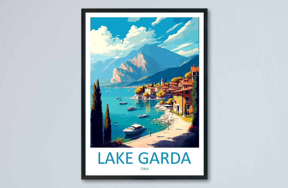 Lake Garda Travel Poster, Italian Lake View