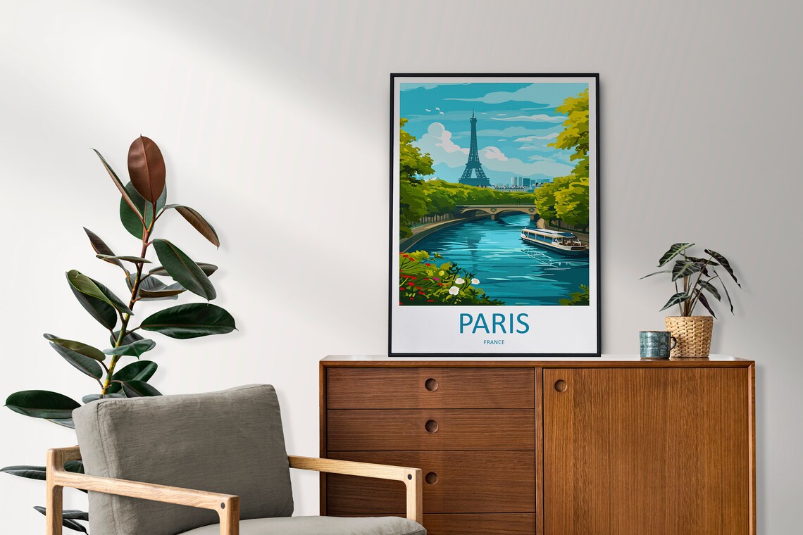 Paris Eiffel Tower Seine River Sightseeing Cruise Vintage Poster - Image 2