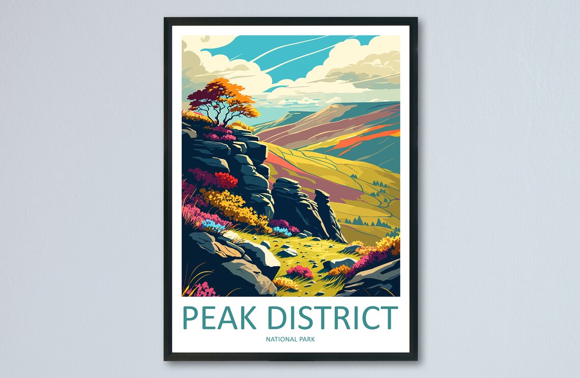 Peak District Landscape Art Print, UK Travel Poster