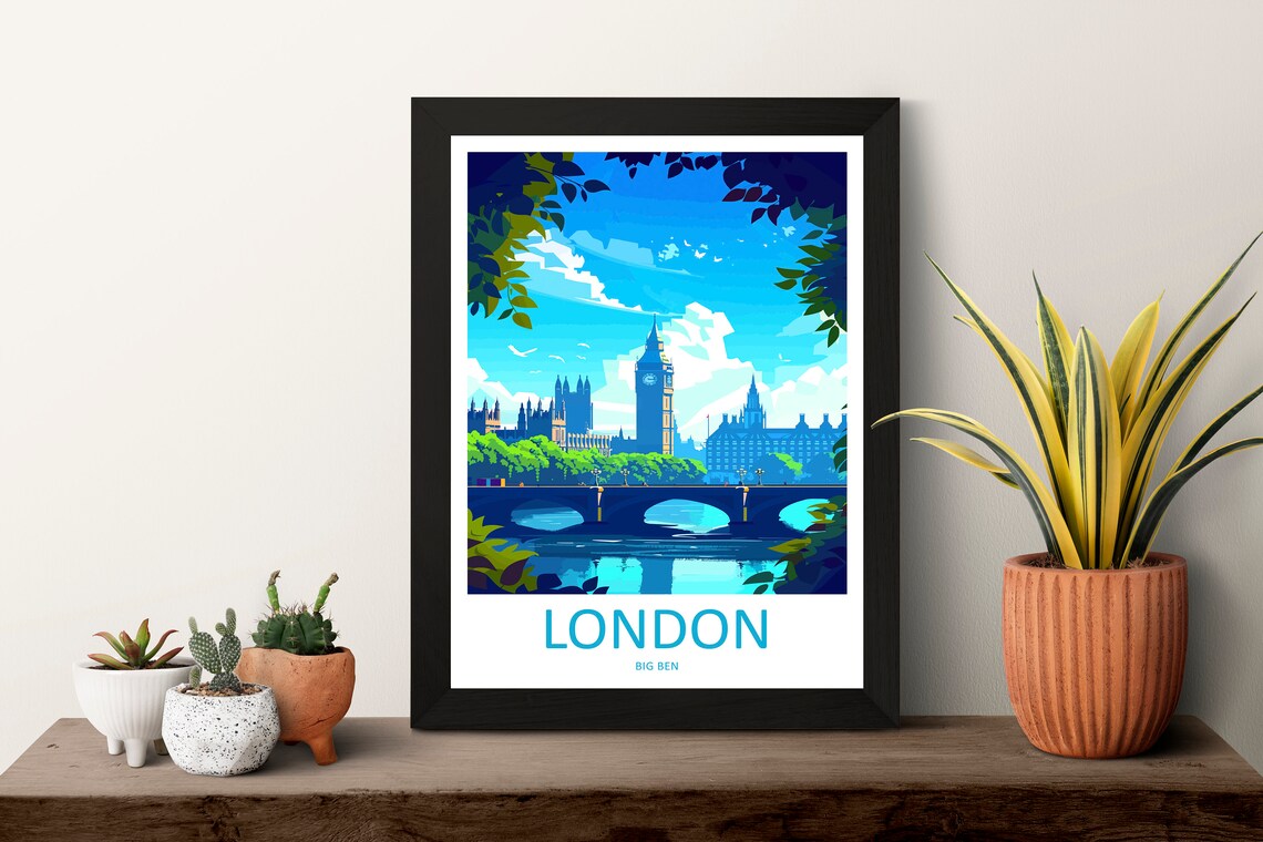 London Big Ben Westminster Bridge Thames Riverside Travel Poster - Image 3
