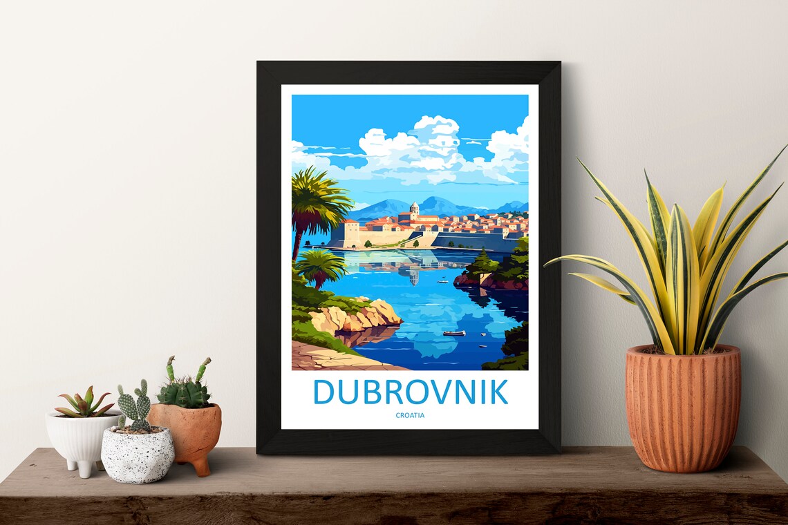 Dubrovnik Croatia Old Town Harbor Reflections Vintage Travel Poster - Image 3