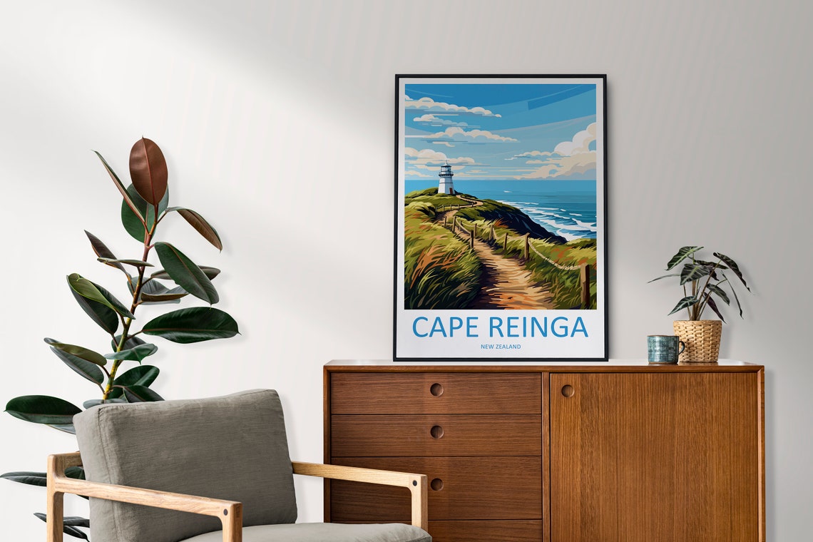 Cape Reinga Lighthouse on Windswept Coastal Cliffs New Zealand Poster - Image 2
