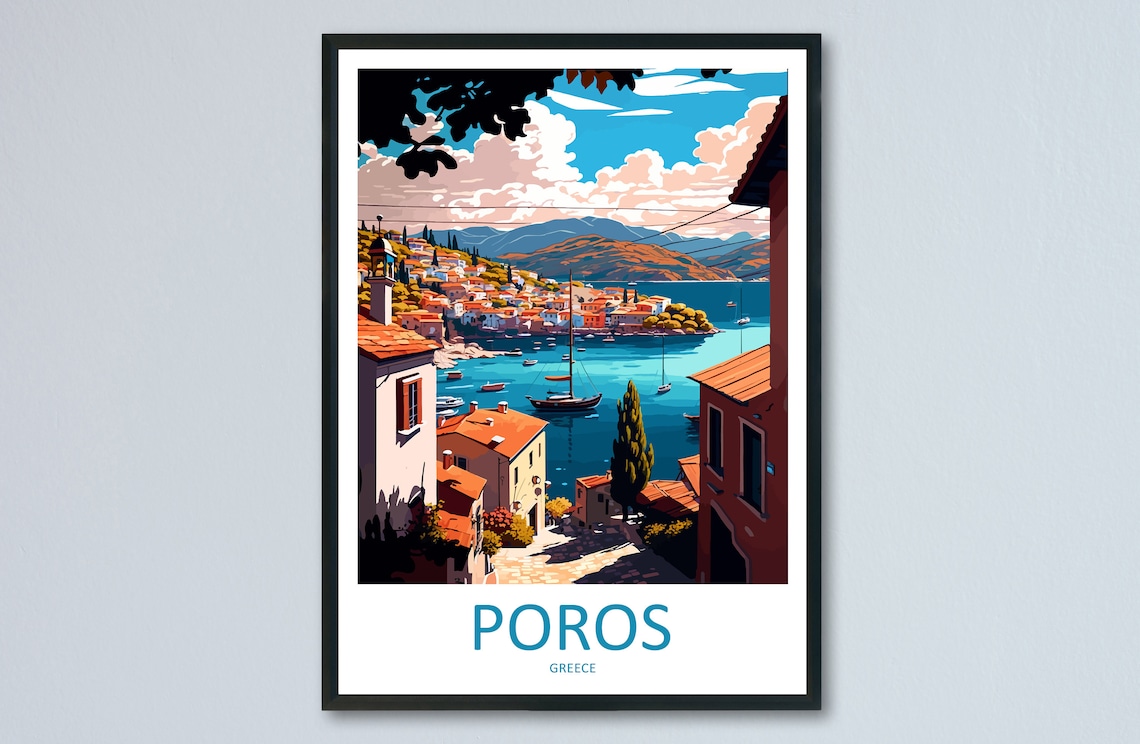 Poros Greece Travel Poster, Europe Wall Art