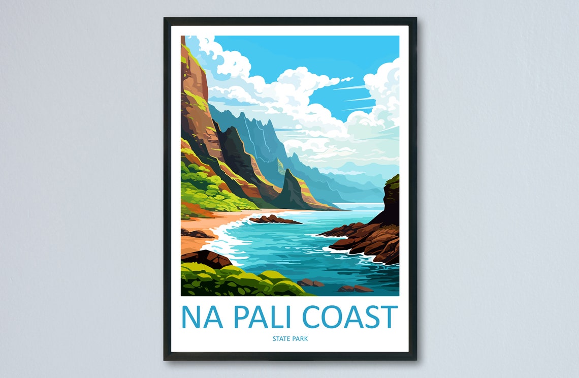 Na Pali Coast Kauai Poster With Dramatic Cliffs and Turquoise Sea