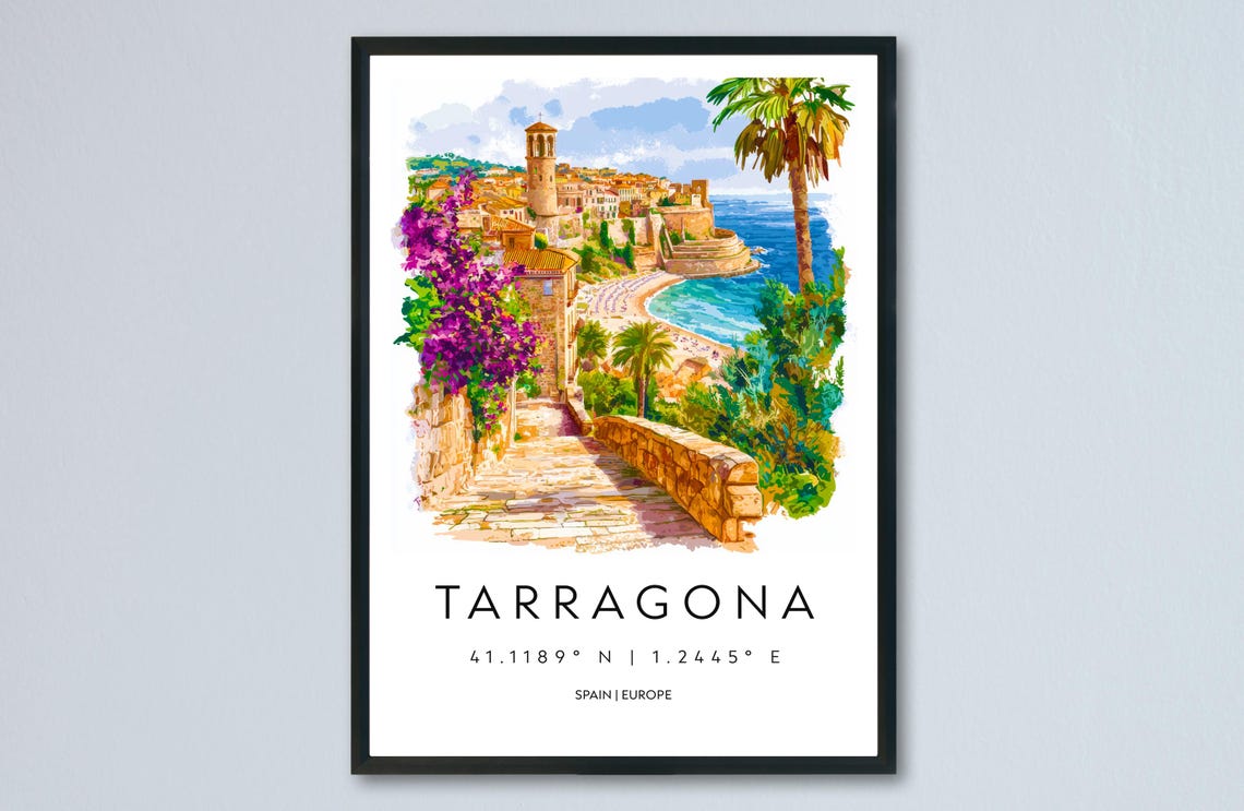 Tarragona Spain Watercolor Coastal Old Town Seaside Travel Poster