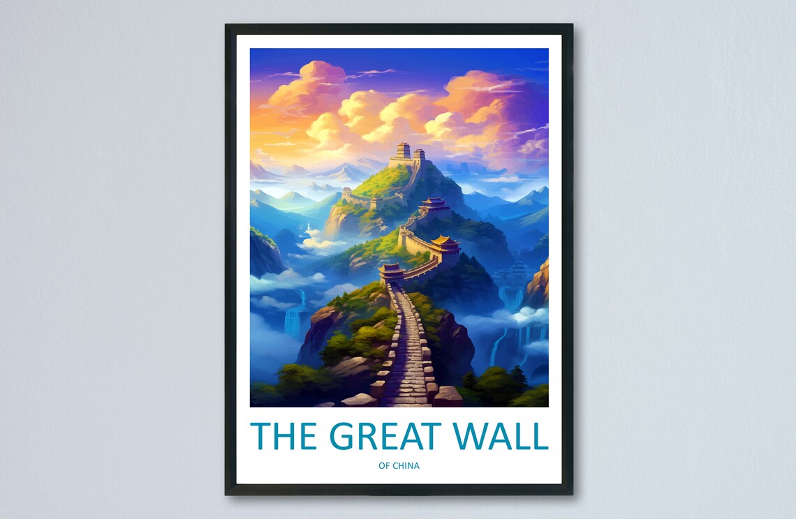 Great Wall Of China Sunset Over Mountain Ridges Travel Poster