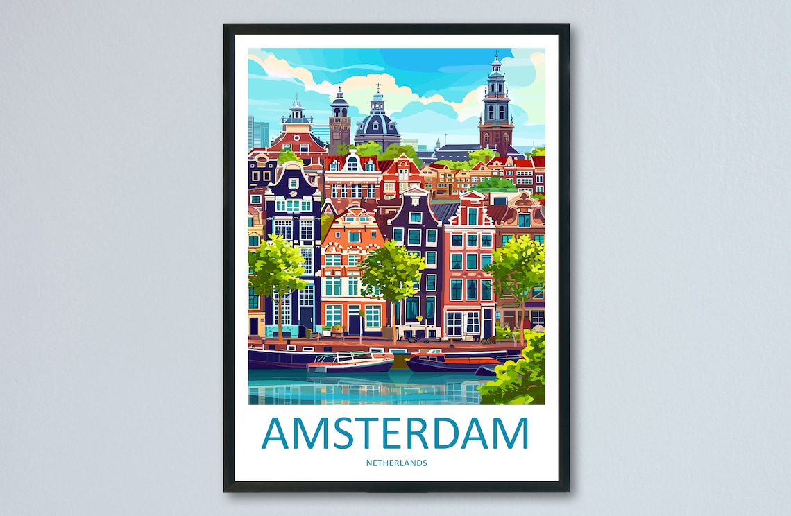 Amsterdam Travel Poster, Netherlands City Decor