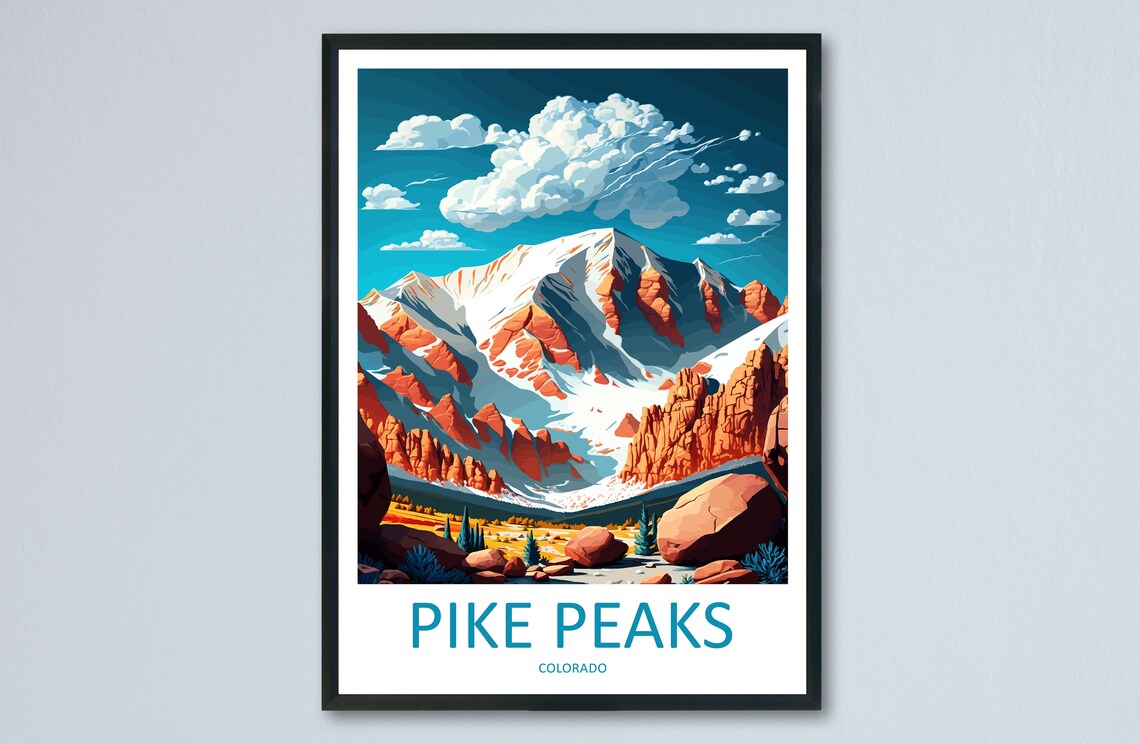 Pike Peaks Travel Poster, Colorado Wall Art