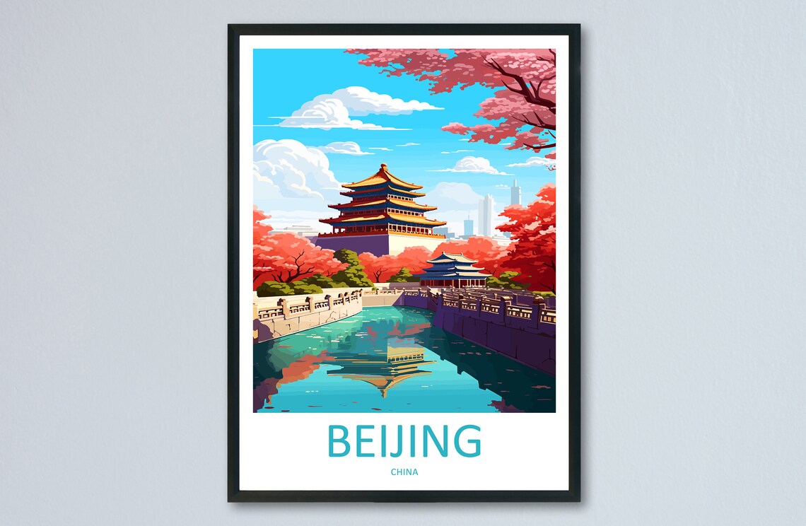 Beijing China Imperial Palace Cherry Blossom Canal Travel Poster
