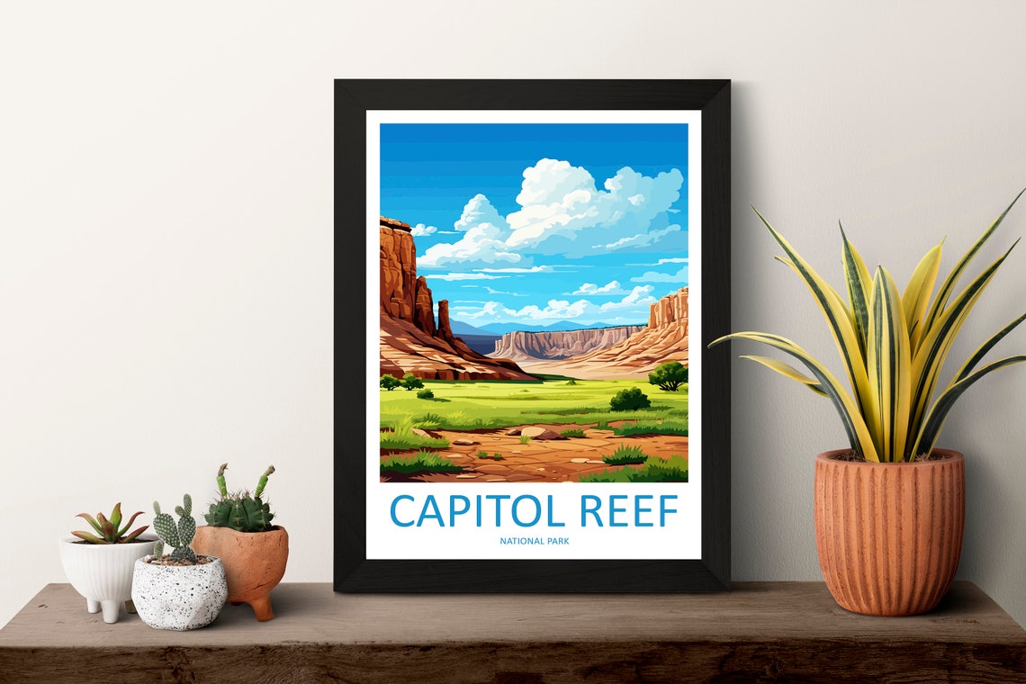 Capitol Reef National Park Green Valley Red Cliffs View Poster - Image 3