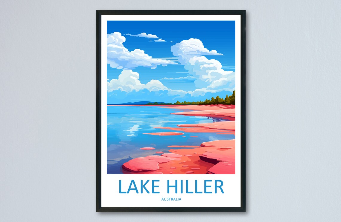 Lake Hiller Pink Salt Lake Australia Shoreline Travel Poster