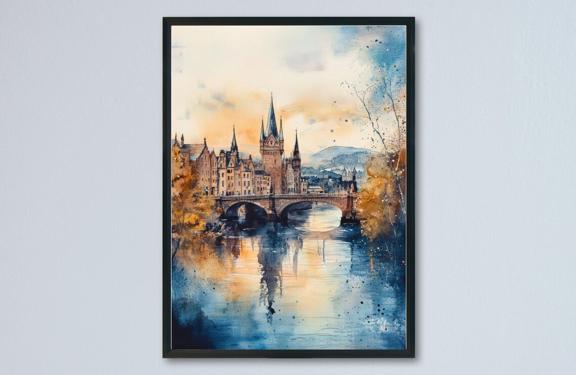Tain Scotland Riverside Old Town Spires and Stone Bridge Poster