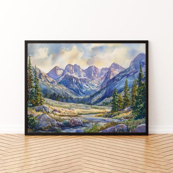Rocky Mountain Np Watercolor Poster Landscape Wall Art Hanging Home Dcor Gift Lovers