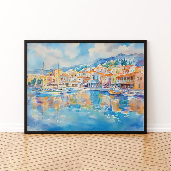 Agios Nikolaos Watercolor Poster Wall Art Hanging Home Dcor Gift Lovers Greece