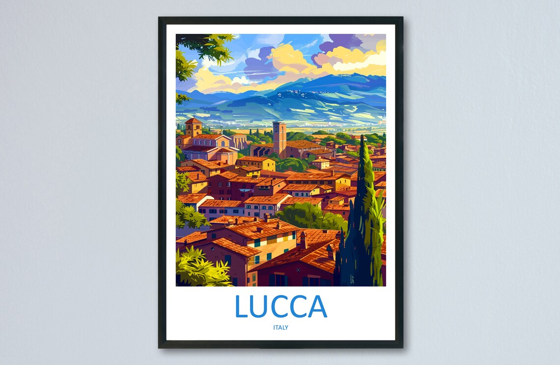 Lucca Travel Poster, Italy Wall Art Print