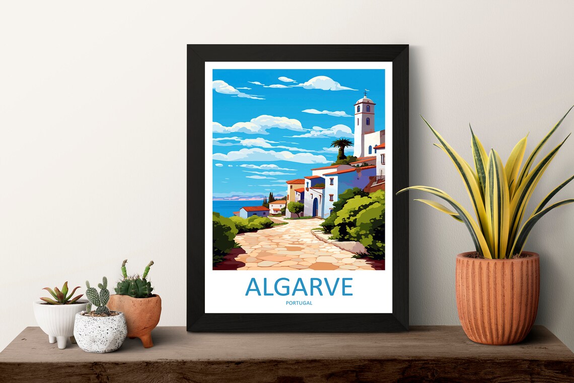 Algarve Portugal Whitewashed Village by the Sea Travel Poster - Image 3