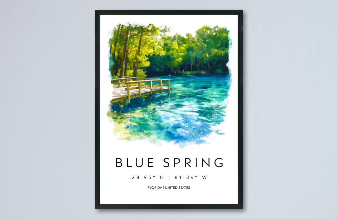 Blue Spring Florida Turquoise Swimming Hole Watercolor Poster