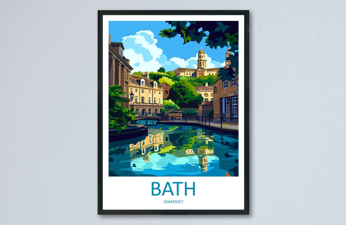 Bath Somerset England River Reflection Historic City Travel Poster