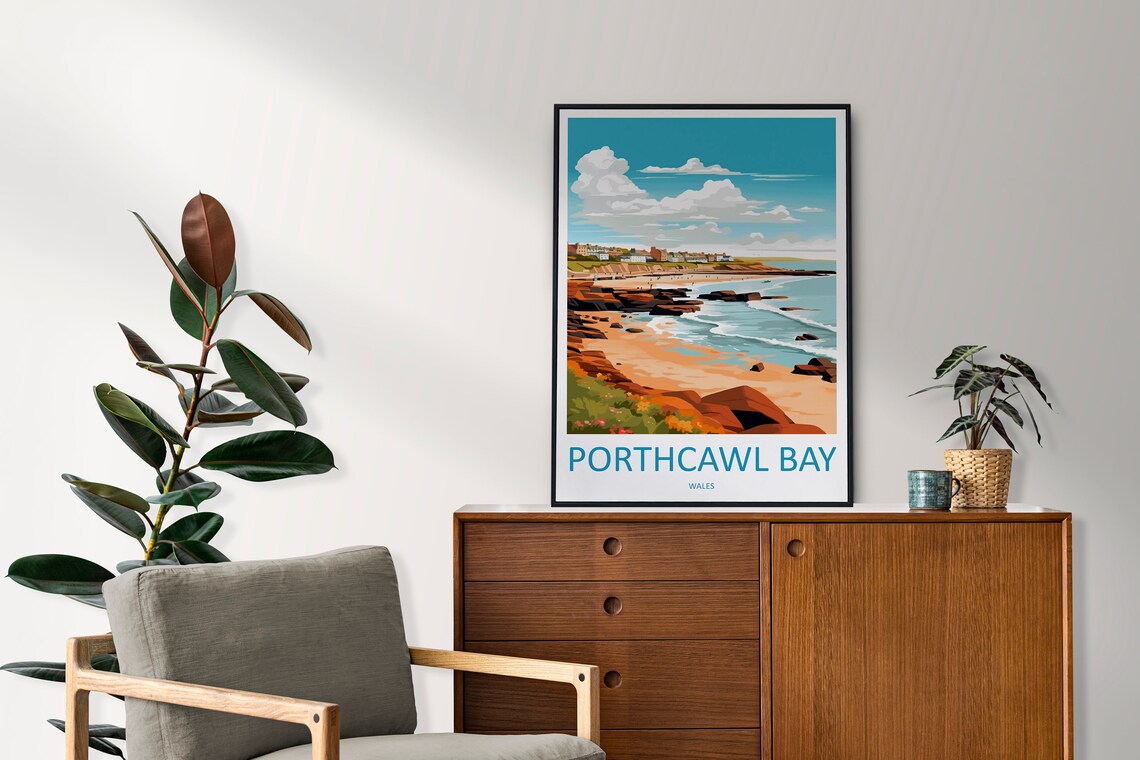 Porthcawl Bay Wales Rocky Shoreline Seaside Town Beach Poster - Image 2