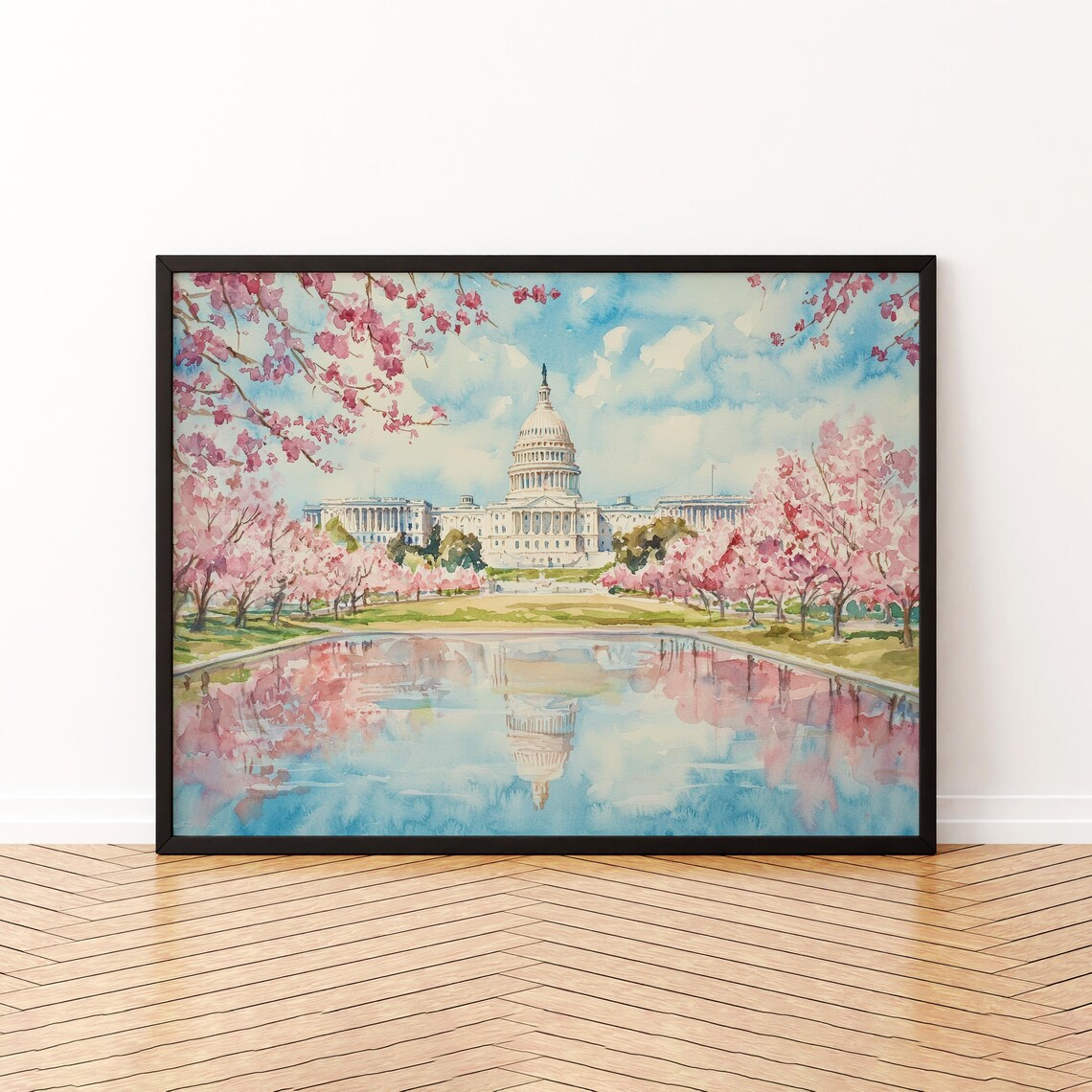 Washington DC Watercolor Travel Poster, Landscape Art Print