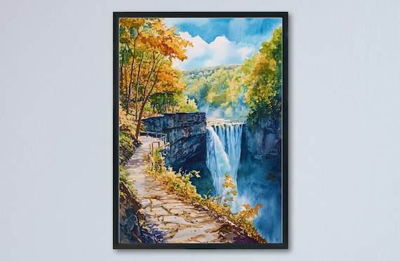 Letchworth State Park Waterfall Autumn Gorge Trail Watercolor Poster