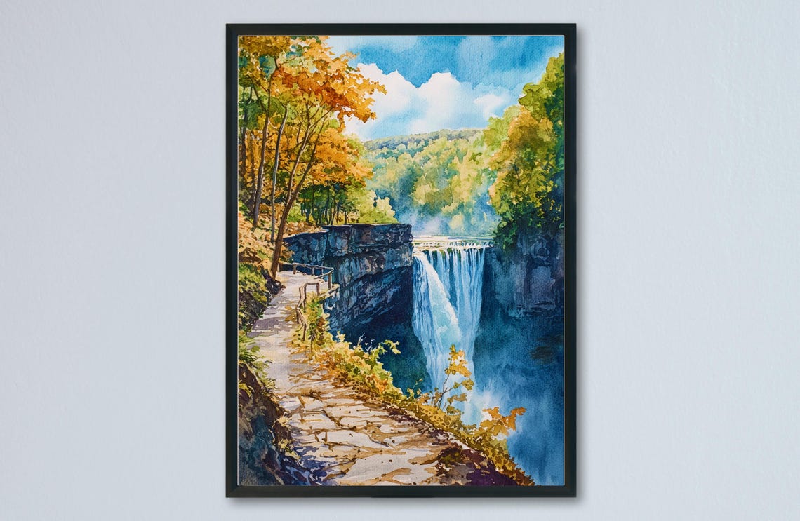 Letchworth State Park Waterfall Autumn Gorge Trail Watercolor Poster