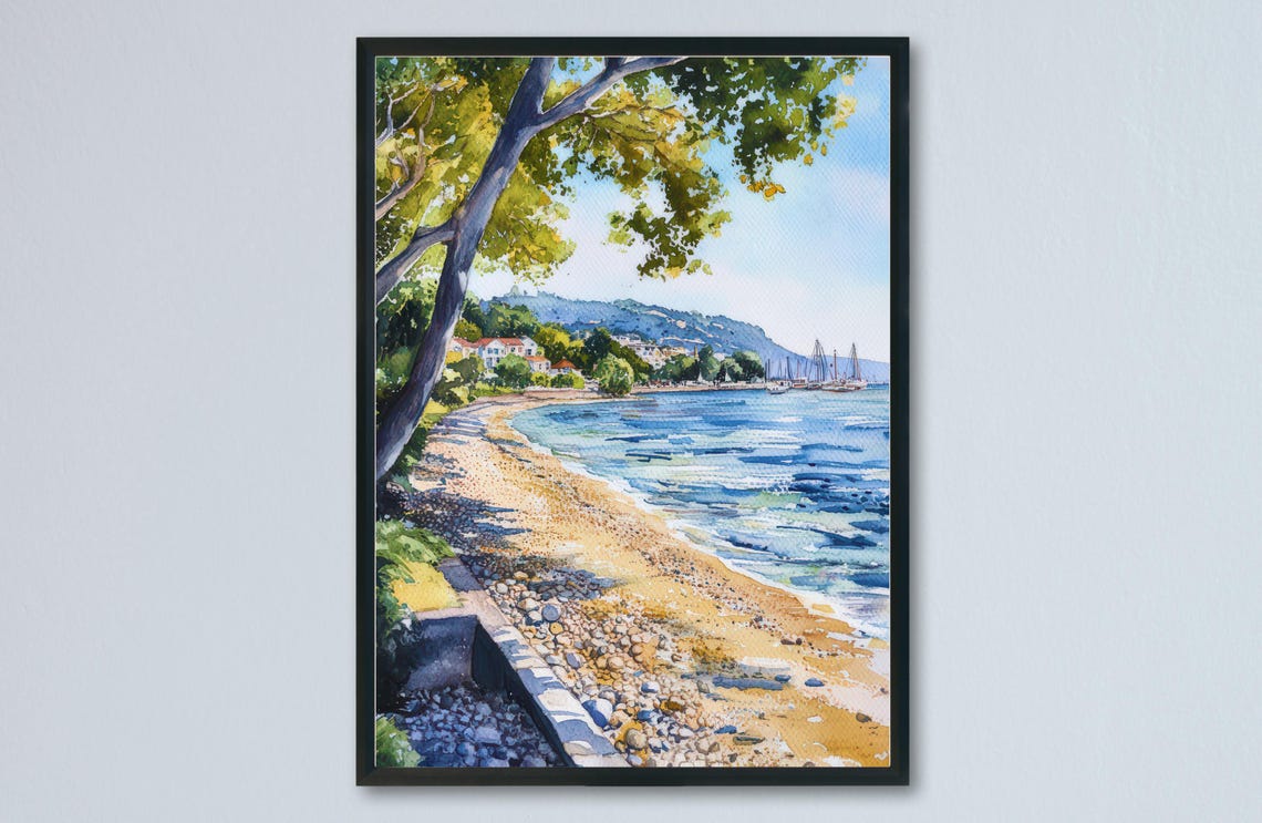 Seaton Shingle Beach Curved Bay Sailing Boats Devon Coast Poster