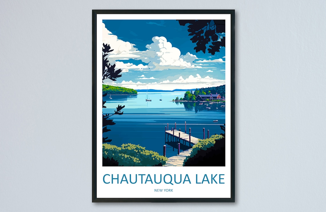 Chautauqua Lake New York State Travel Poster, Gift Art