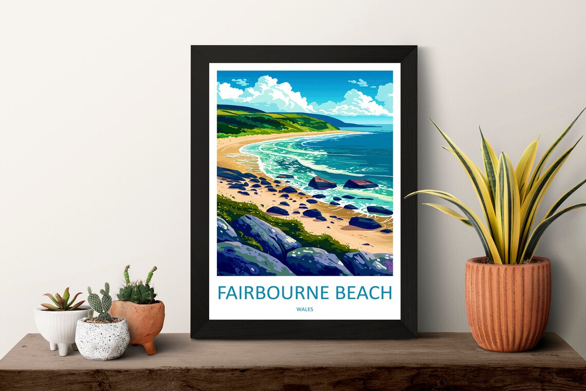 Fairbourne Beach Landscape Art Print, Coastal Decor - Image 3