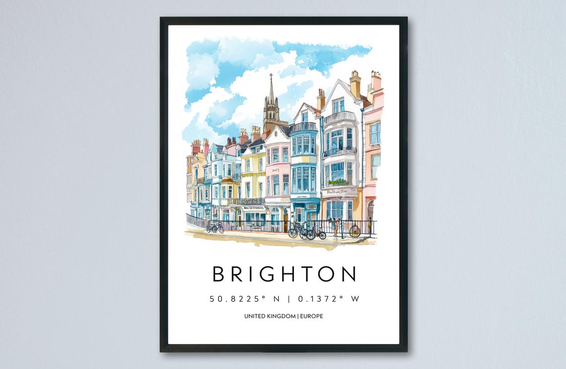 Brighton England Watercolor Travel Poster Regency Seafront City