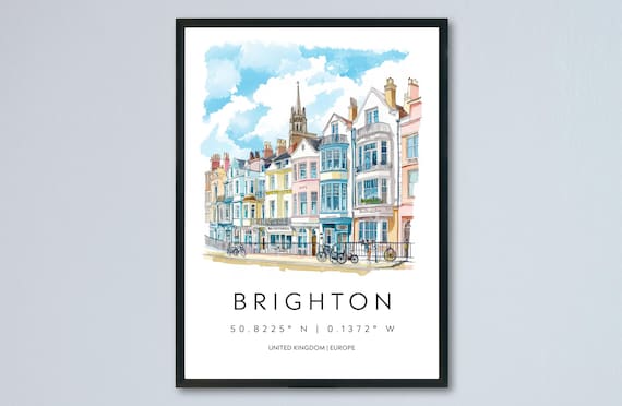 Brighton England Watercolor Travel Poster Regency Seafront City