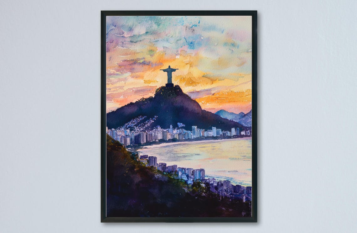 Rio de Janeiro Christ Redeemer Sunset Silhouette Brazil Poster