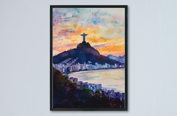 Rio de Janeiro Christ Redeemer Sunset Silhouette Brazil Poster