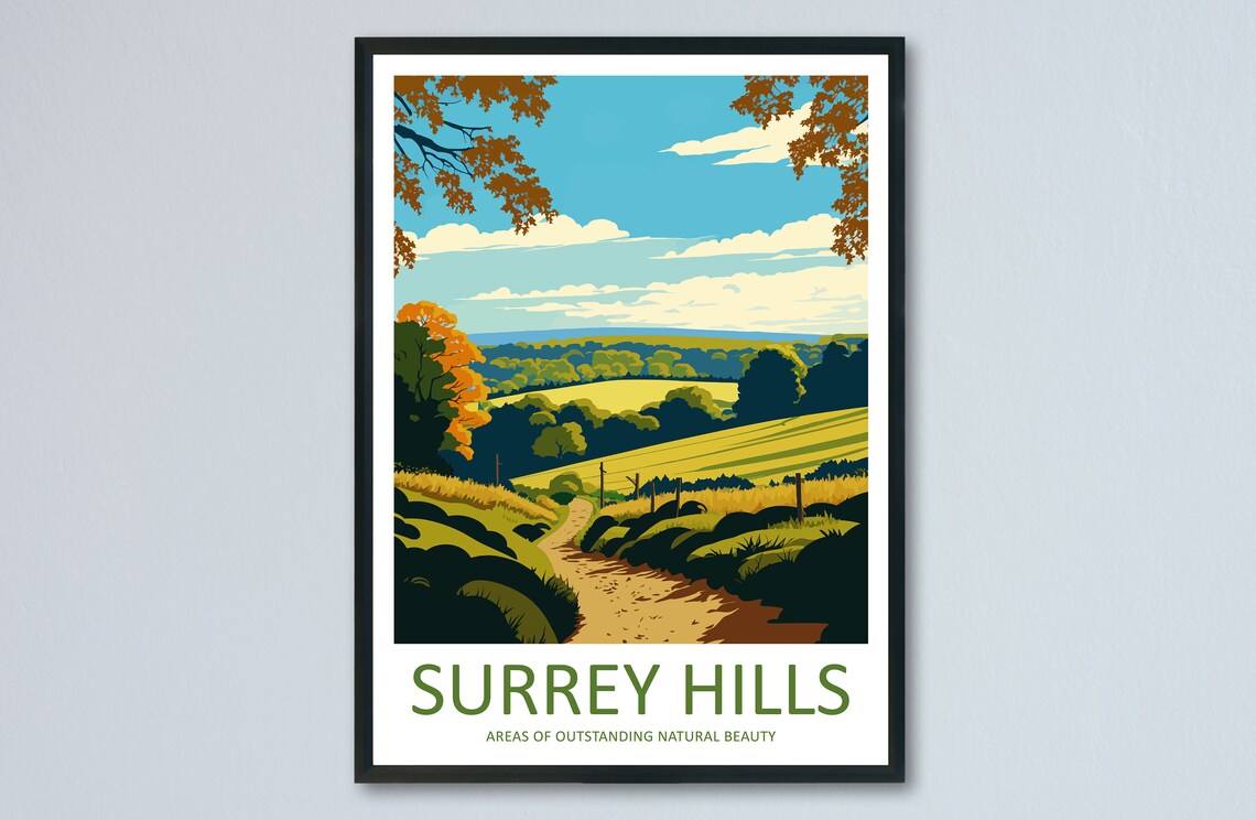 Surrey Hills Travel Poster, Wall Art Print