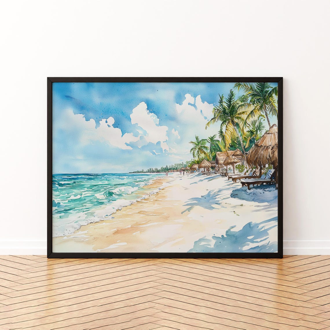 Playa Del Carmen Mexico Beach Palms Watercolor Travel Poster