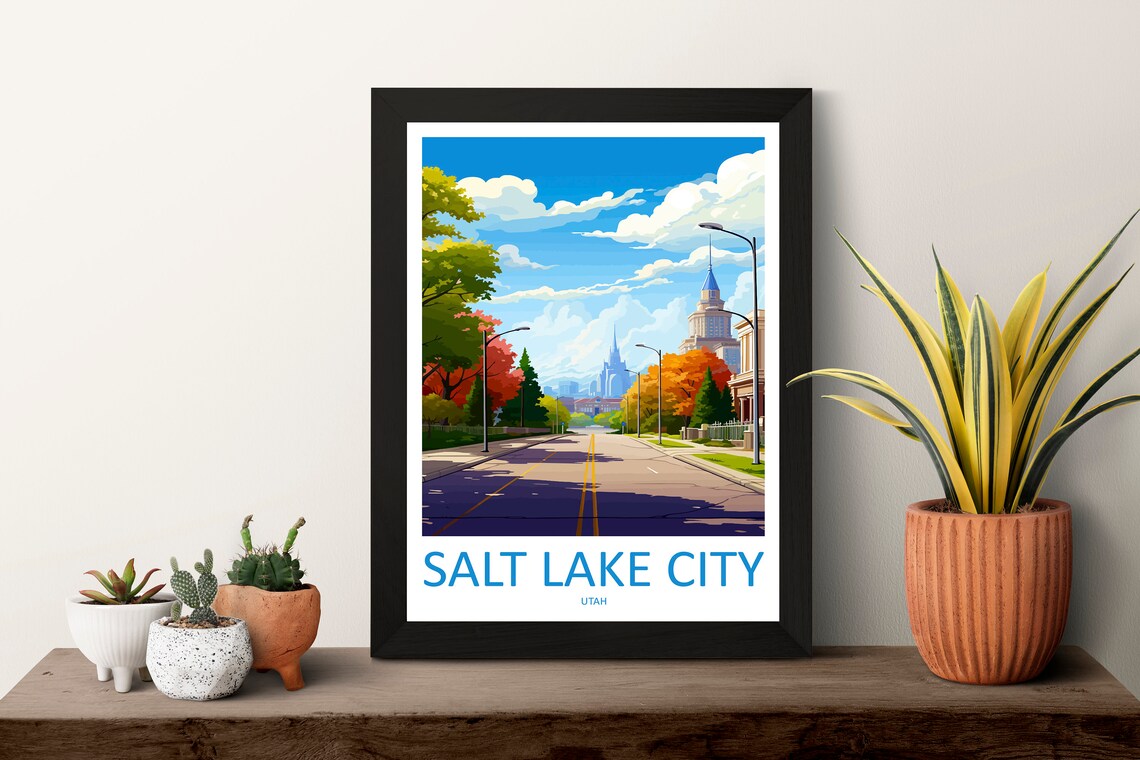 Salt Lake City Utah Autumn Street Tree Lined City View Travel Poster - Image 3