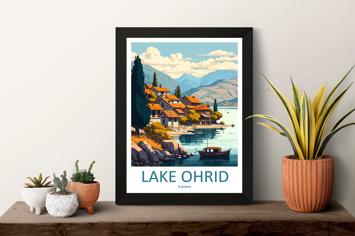 Lake Ohrid Travel Poster, North Macedonia Art Print - Image 3