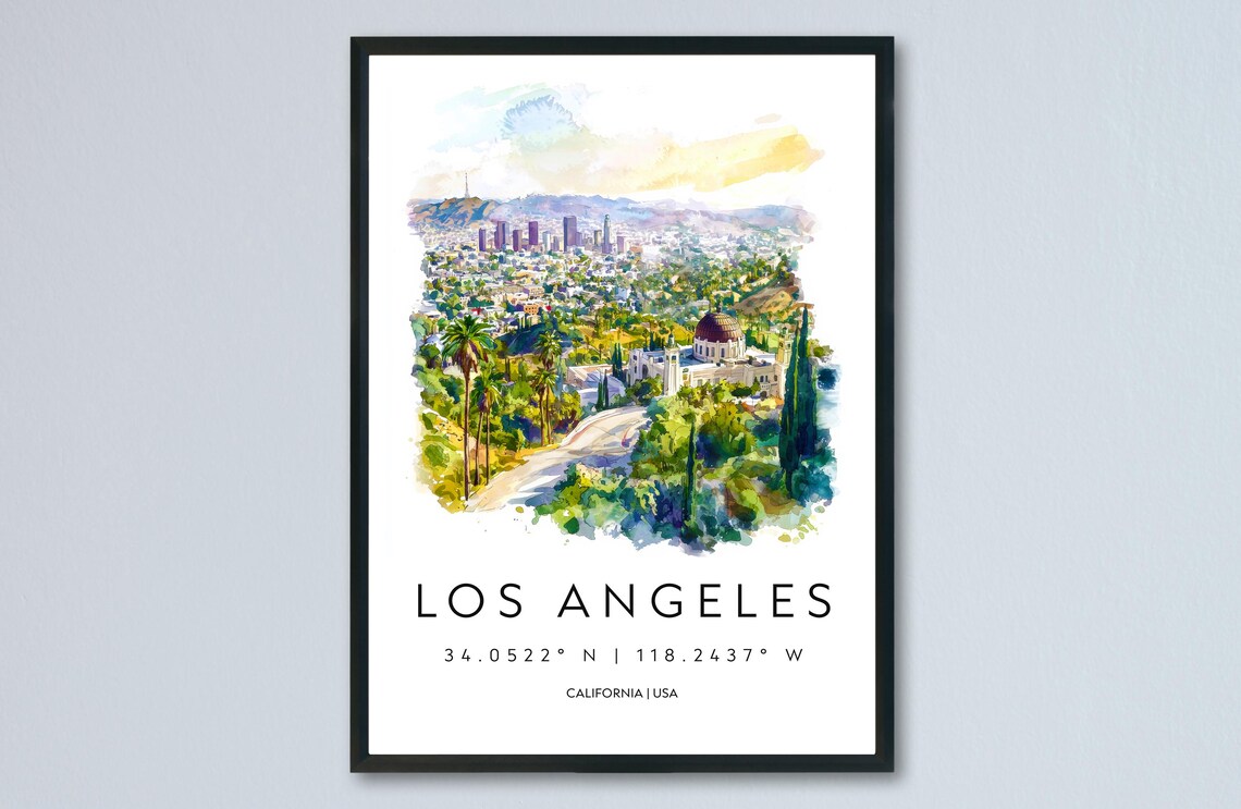 Los Angeles California Observatory City View Watercolor Poster