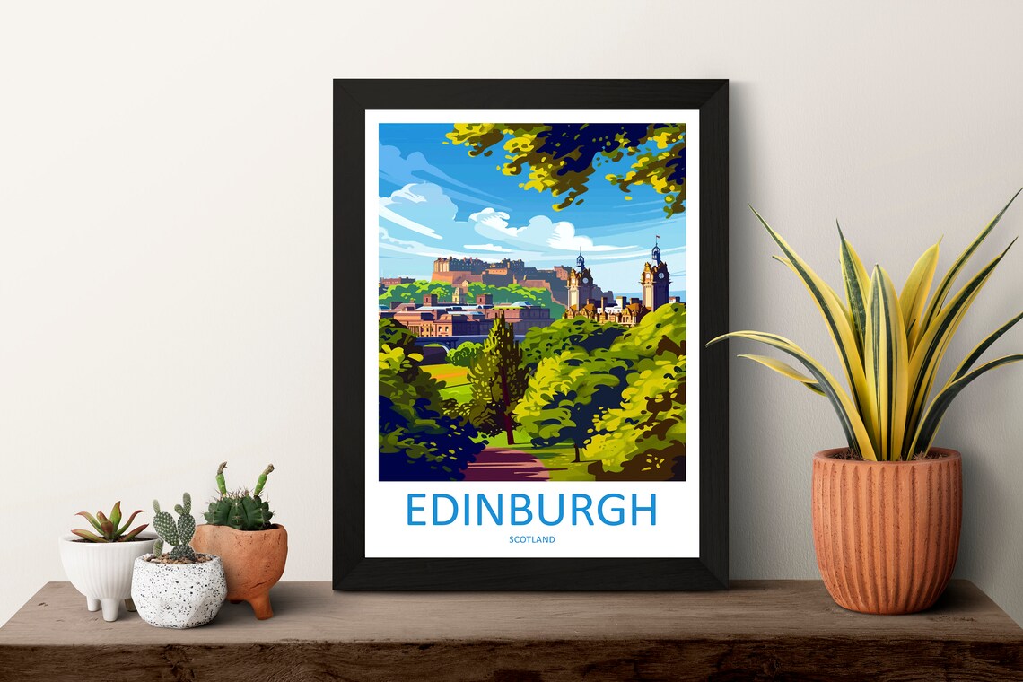Edinburgh Scotland Castle Cityscape Garden View Travel Poster - Image 3
