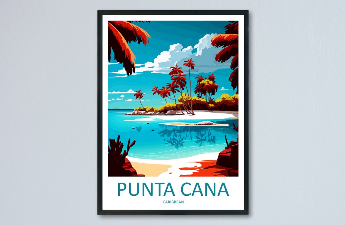 Punta Cana Caribbean Beach Palm Lagoon Tropical Travel Poster