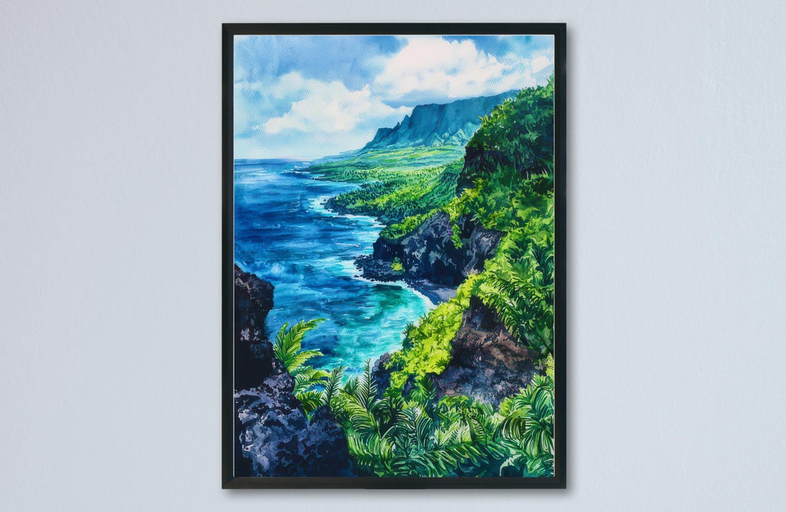 Verdant Tropical Cliff Coastline Over Turquoise Ocean Poster
