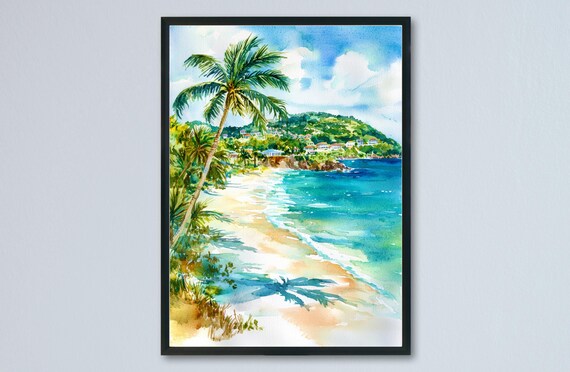 Antigua And Barbuda Watercolor Palm Cove Turquoise Bay Poster