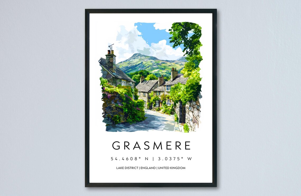 Grasmere Lake District Village Watercolor England Travel Poster