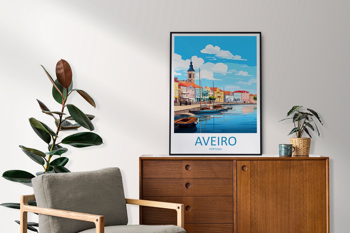 Aveiro Portugal Canal Waterfront Church Colorful Boats Travel Poster - Image 2