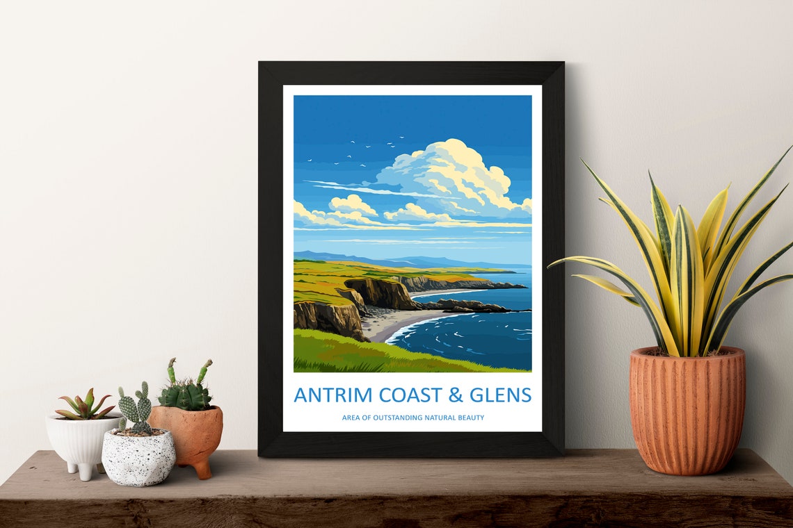 Antrim Coast and Glens Cliffs Seaside Illustration Travel Poster - Image 3