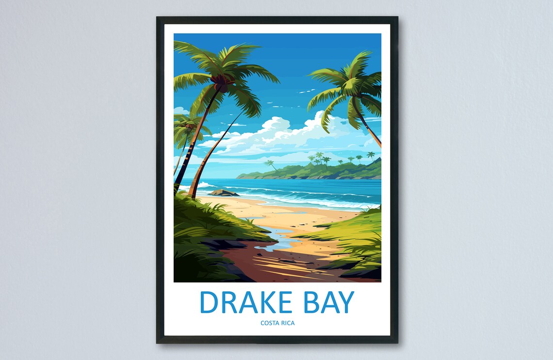 Drake Bay Costa Rica Tropical Beach Palms Retro Travel Poster Art