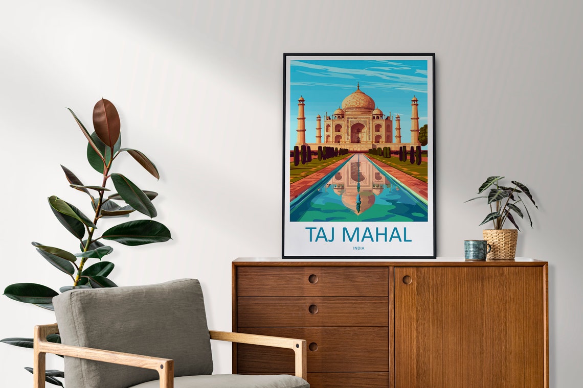 Taj Mahal India Reflection Pool Dome Sunrise Vintage Travel Poster - Image 2