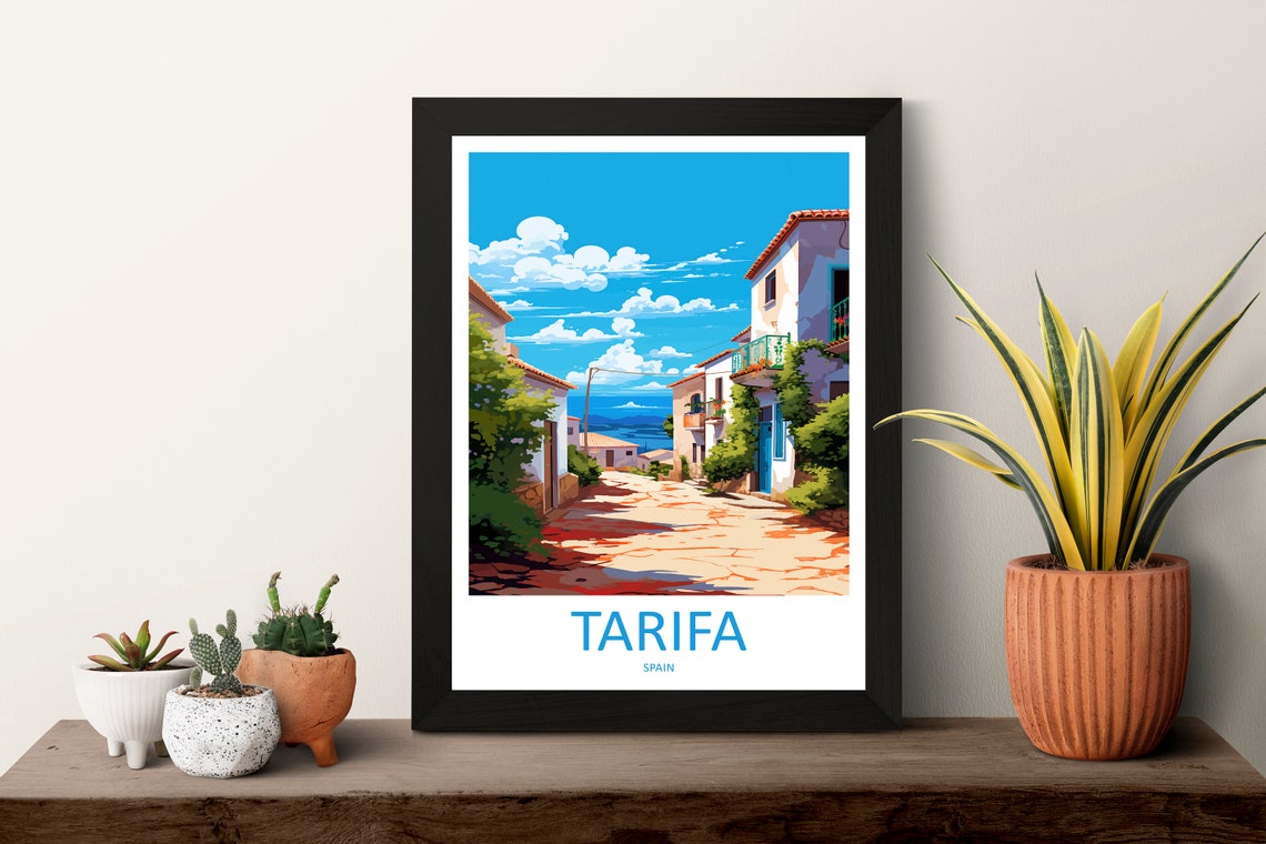 Tarifa Spain Whitewashed Old Town Street Sea View Travel Poster - Image 3